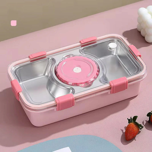 Bento Buddy 3 Compartment Stainless Steel Lunch Box with Bowl – For Solid Food