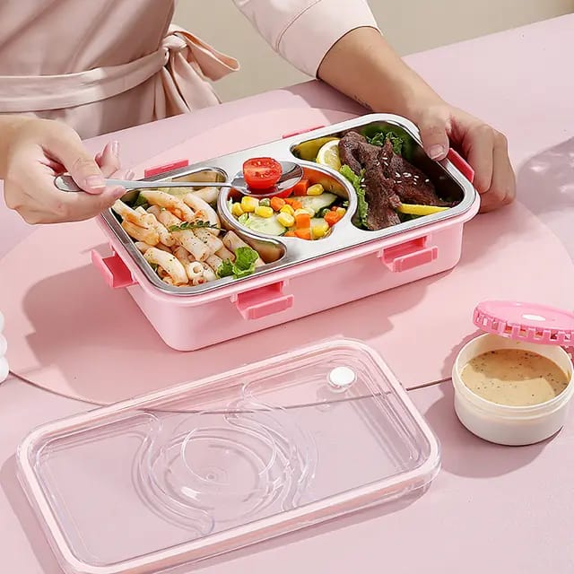 Bento Buddy 3 Compartment Stainless Steel Lunch Box with Bowl – For Solid Food