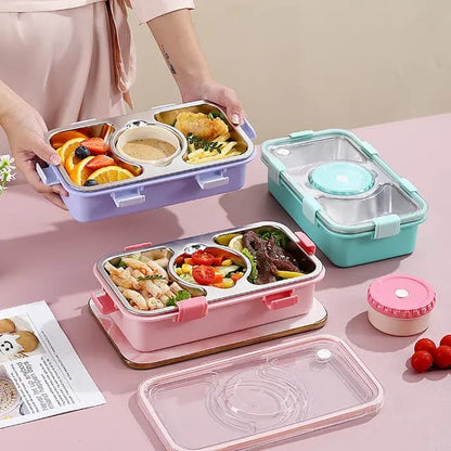 Bento Buddy 3 Compartment Stainless Steel Lunch Box with Bowl – For Solid Food