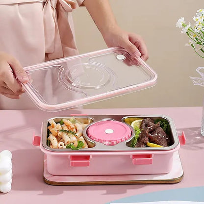 Bento Buddy 3 Compartment Stainless Steel Lunch Box with Bowl – For Solid Food