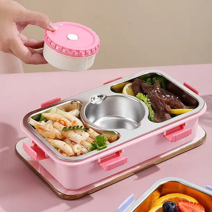 Bento Buddy 3 Compartment Stainless Steel Lunch Box with Bowl – For Solid Food