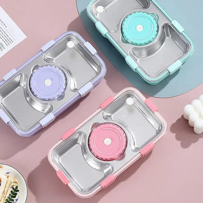 Bento Buddy 3 Compartment Stainless Steel Lunch Box with Bowl – For Solid Food